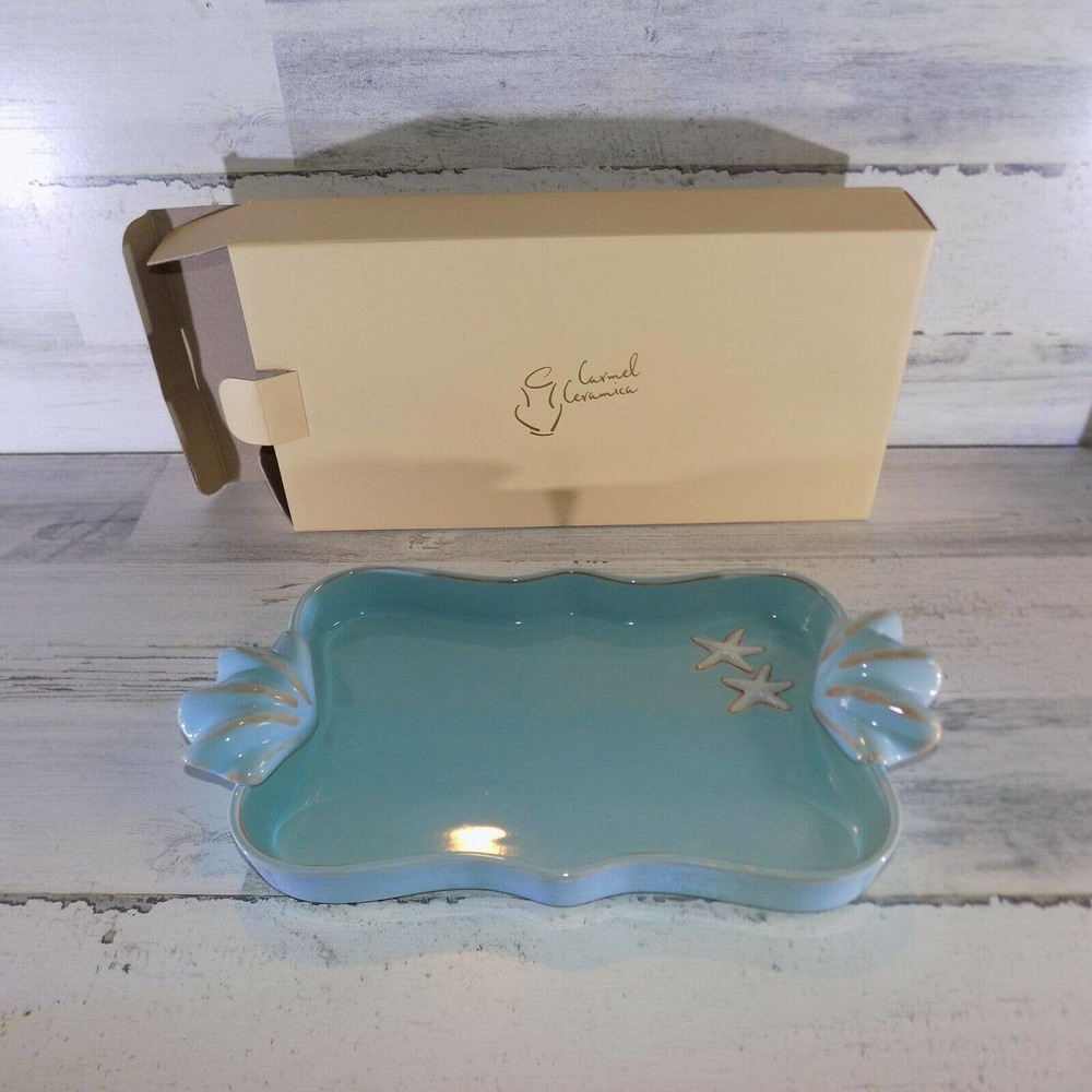 NIB Carmel Ceramica Ocean Blue Starfish Tray 7x14